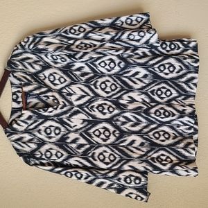 JONES NEW YORK JNY Black Cream Ikat Cotton Blouse